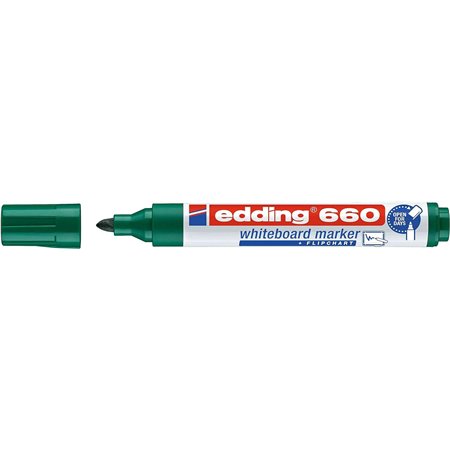 Marcador para quadro branco Edding 660 - Ponta redonda - Espessura da linha entre 1,5 e 3 mm - Tinta pigmentada - Recarregável -