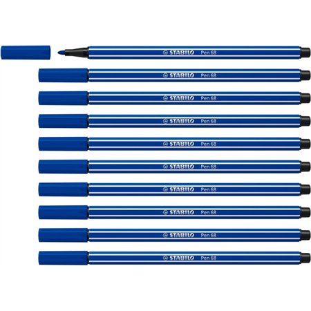 Caneta Marcadora Stabilo Pen 68 com Ponta de Fibra - Espessura da Linha de Aprox. 1mm - Tinta à Base de Água - Azul Marinho