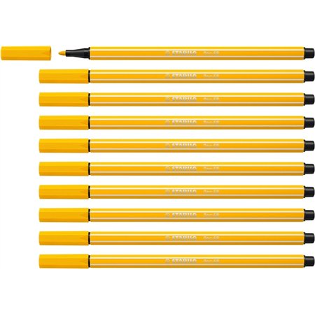 Caneta Marcadora Stabilo Pen 68 com Ponta de Fibra - Espessura da Linha Aprox. 1mm - Tinta à Base de Água - Amarela
