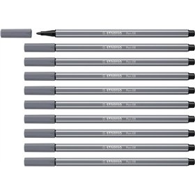 Caneta Marcadora Stabilo Pen 68 com Ponta de Fibra - Espessura da Linha de Aprox. 1mm - Tinta à Base de Água - Cinza Escuro