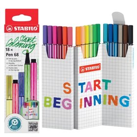 Stabilo Pen 68 - Pacote com 18 Marcadores de Ponta de Fibra - Espessura da Linha de Aprox. 1mm - Tinta à Base de Água - Cores So