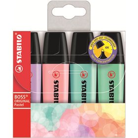 Stabilo Boss 70 Pastel - Conjunto com 4 Marcadores Fluorescentes - Espessura da Linha entre 2 e 5 mm - Recarregáveis - Tinta à B