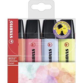 Stabilo Boss 70 Pastel - Conjunto com 4 Marcadores Fluorescentes - Espessura da Linha entre 2 e 5 mm - Recarregáveis - Tinta à B