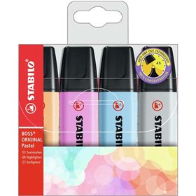 Stabilo Boss 70 Pastel - Conjunto com 4 Marcadores Fluorescentes - Espessura da Linha entre 2 e 5 mm - Recarregáveis - Tinta à B