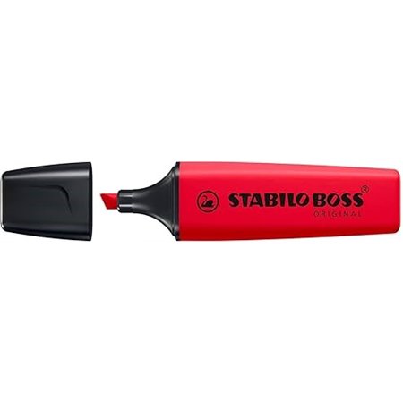 Caneta Marcadora Fluorescente Stabilo Boss 70 - Espessura da Linha de 2 a 5 mm - Recarregável - Tinta à Base de Água - Cor Verme