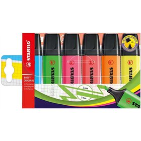 Stabilo Boss 70 - Pacote com 6 marcadores fluorescentes - Espessura da linha entre 2 e 5 mm - Recarregáveis - Tinta à base de ág