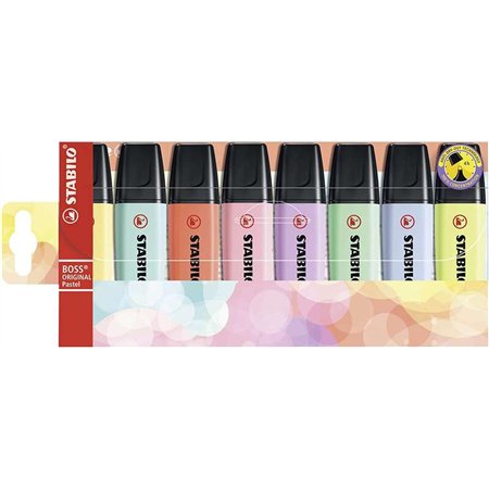 Stabilo Boss 70 Pastel - Pacote com 8 Marcadores Fluorescentes - Espessura da Linha entre 2 e 5 mm - Recarregáveis - Tinta à Bas