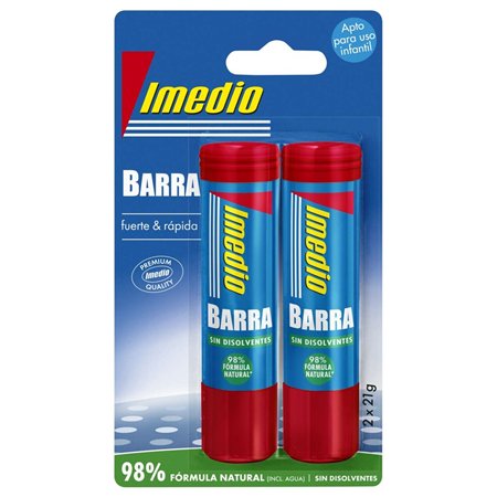 Pacote com 2 bastões de cola Imedio de 21g - Sem solvente - Lavável - Ideal para uso escolar