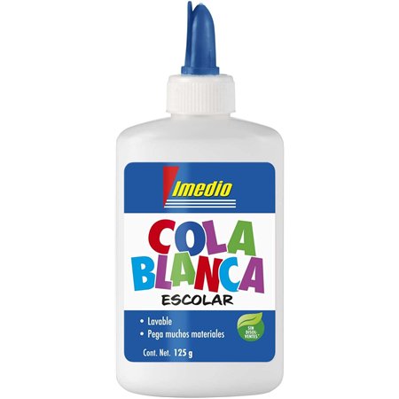 Cola escolar branca Imedio 125g - Sem solventes - Frasco flexível ideal para crianças - Com espátula integrada