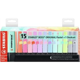 Stabilo Boss 70 - Conjunto de 15 Marcadores Fluorescentes para Mesa - Suporte Prático para Mesa - Espessura da Linha entre 2 e 5