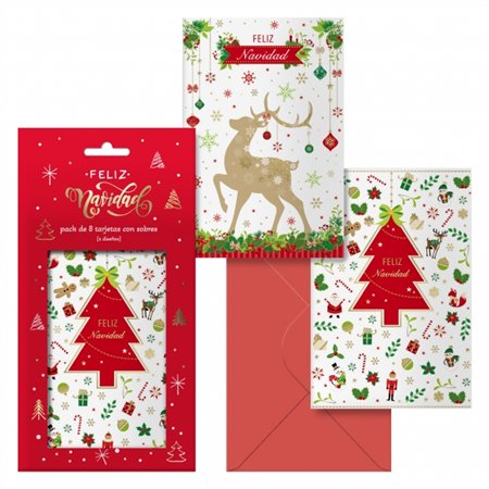 Dohe Caramelo - Pacote com 8 Cartões de Natal com Envelopes - 2 Modelos Diferentes - Tamanho 12,2x23,5cm - Papel Offset - Impres