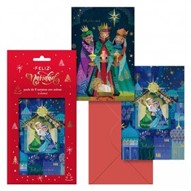 Pacote com 8 cartões de Natal Dohe com envelopes - 2 modelos diferentes - Tamanho 12,2 x 23,5 cm - Papel offset - Impressão colo