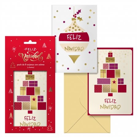 Pacote com 8 cartões de Natal Dohe com glitter e envelopes - 2 designs diferentes - Tamanho 12,2 x 23,5 cm - Papel offset - Impr