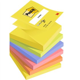 Pacote com 6 blocos de notas adesivas reposicionáveis Post-it com 100 unidades cada, formato quadrado, 76x76mm - Cores sortidas