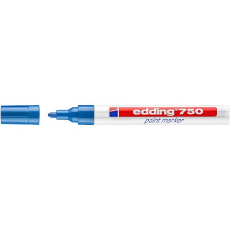 Marcador permanente Edding 750 - Ponta redonda - Espessura da linha entre 2 e 4 mm - Tinta opaca - Secagem rápida - Azul