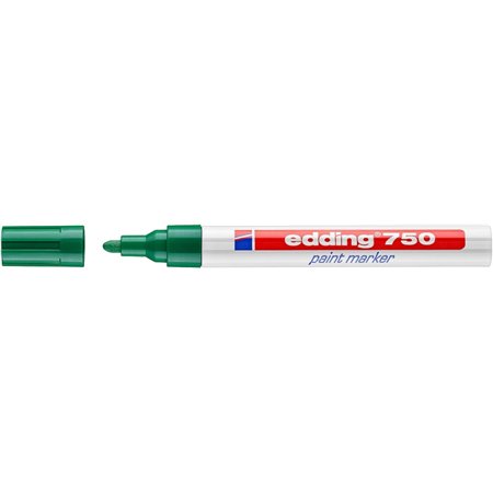 Marcador permanente Edding 750 - Ponta redonda - Espessura da linha entre 2 e 4 mm - Tinta opaca - Secagem rápida - Verde