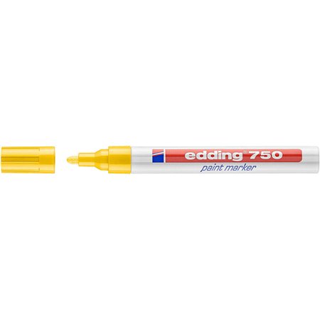 Marcador permanente Edding 750 - Ponta redonda - Espessura da linha entre 2 e 4 mm - Tinta opaca - Secagem rápida - Amarelo