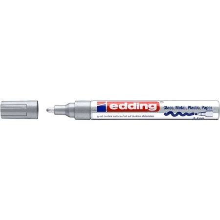 Marcador permanente Edding 750 - Ponta redonda - Espessura da linha entre 2 e 4 mm - Tinta opaca - Secagem rápida - Cor prata