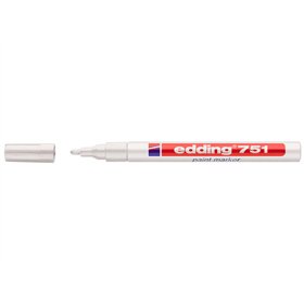 Marcador permanente Edding 751 - Ponta redonda - Espessura da linha entre 1 e 2 mm - Tinta opaca - Secagem rápida - Branco
