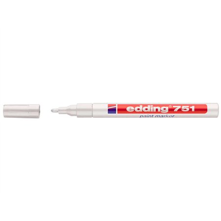Marcador permanente Edding 751 - Ponta redonda - Espessura da linha entre 1 e 2 mm - Tinta opaca - Secagem rápida - Branco