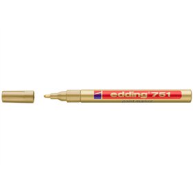 Marcador permanente Edding 751 - Ponta redonda - Espessura da linha entre 1 e 2 mm - Tinta opaca - Secagem rápida - Cor dourada