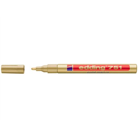 Marcador permanente Edding 751 - Ponta redonda - Espessura da linha entre 1 e 2 mm - Tinta opaca - Secagem rápida - Cor dourada