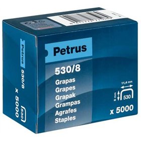 Caixa Petrus com 5000 grampos 530/8 banhados a cobre para pregador pneumático - haste de 8 mm