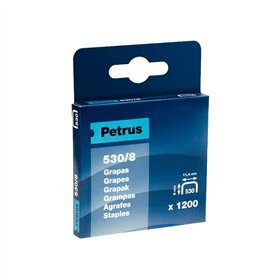 Caixa Petrus com 1200 grampos 530/8 banhados a cobre para pregador pneumático - haste de 8 mm