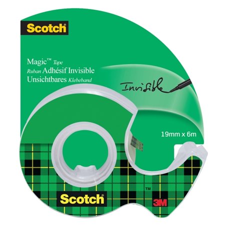 Fita adesiva invisível Scotch Magic 19mm x 6m - Inclui dispensador - Transparente