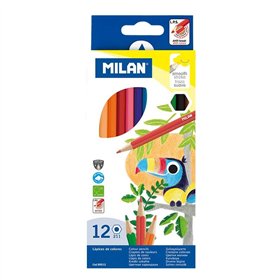 Conjunto de 12 lápis de cor hexagonais Milan - Mina de 2,9 mm - Traço uniforme - Resistentes à quebra - Cores sortidas