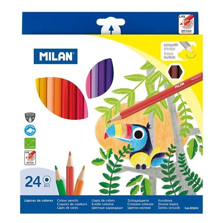 Conjunto de 24 lápis de cor hexagonais Milan - Mina de 2,9 mm - Traço uniforme - Resistentes à quebra - Cores sortidas