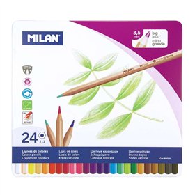 Estojo metálico Milan com 24 lápis de cor hexagonais - mina de 3,5 mm - traço uniforme - resistentes à quebra - cores sortidas