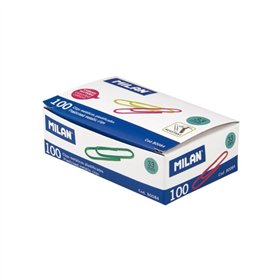 Milan - Caixa com 100 Clips de Metal Revestidos de Plástico, 33mm - Cores Sortidas