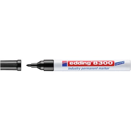 Marcador permanente industrial Edding 8300 - Ponta redonda de 1,5 a 3 mm - Tinta resistente ao desgaste, fricção e luz - Preto