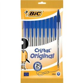 Canetas Esferográficas Bic Cristal Original, Pacote com 10 - Ponta Redonda de 1,0 mm - Traço de 0,4 mm - Tinta à Base de Óleo - 