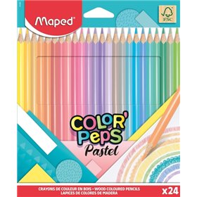 Maped Color'Peps Pastel - Pacote com 24 Lápis de Cor Triangulares - Mina Macia - Madeira com Certificação FSC - Cores Pastel Sor
