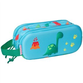 Estojo Safta Dino - 2 Compartimentos com Zíper - Alça Lateral - Azul