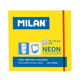Bloco de notas adesivas Milan com 100 unidades - Removíveis - 76 mm x 76 mm - Amarelo Neon