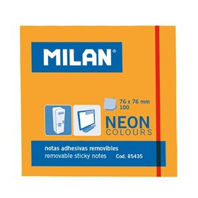 Bloco de notas adesivas Milan com 100 unidades - Removíveis - 76 mm x 76 mm - Laranja Neon