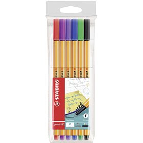 Stabilo Point 88 - Pacote com 6 Canetas de Fibra de Ponta Fina - Espessura da Linha de 0,4 mm - Tinta à Base de Água - Cores Sor