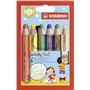 Stabilo Woody 3 em 1 - Conjunto com 6 Lápis de Cor - Lápis de Cor, Giz de Cera e Aquarela, Tudo em Um - Mina XXL de 10mm - Cores