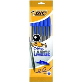 Conjunto de 5 Canetas Esferográficas Bic Cristal - Ponta Redonda de 1,6 mm - Traço de 0,6 mm - Tinta à Base de Óleo - Azul