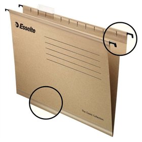Pacote com 50 pastas suspensas reforçadas A4 da Esselte Classic - 10 vezes mais resistentes - Visores de plástico transparente -