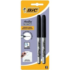 Kit com 2 Marcadores Permanentes para Tecido Bic - Ponta Ultrafina 0,9 mm - Laváveis até 90º - Tinta à base de álcool - Preto