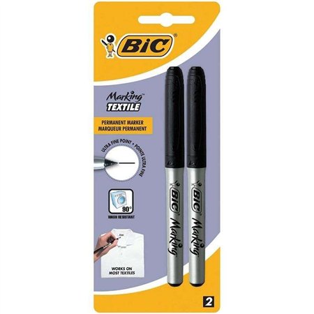 Kit com 2 Marcadores Permanentes para Tecido Bic - Ponta Ultrafina 0,9 mm - Laváveis até 90º - Tinta à base de álcool - Preto