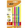 Conjunto de 4 Marcadores Fluorescentes Bic Highlighter Grip - Tinta à base de água - Ponta chanfrada - Espessura da linha entre 