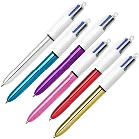 Caneta Esferográfica Retrátil Bic Shine em 4 Cores - Ponta Média de 1,0 mm - Tinta à Base de Óleo - Design Metálico em Cores Sor