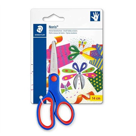 Tesoura escolar de segurança Staedtler Noris 965 - Cabo ergonômico macio - Lâminas sem corte - Comprimento 14 cm