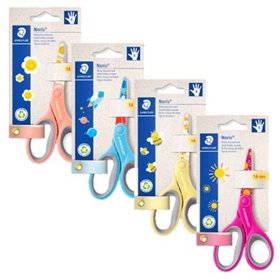 Tesoura escolar Staedtler Noris 965 de 14 cm - Cabo ergonômico macio - Lâminas sem corte - Cores sortidas
