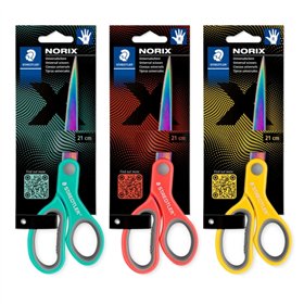 Tesoura escolar Staedtler Norix 965 de 21 cm - Lâminas de aço inoxidável com acabamento em titânio - Para destros - Cabo ergonôm